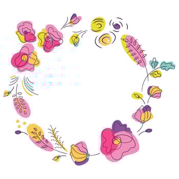 Bright colors summer floral round frame. Wreath with neon color flowers. White background vector