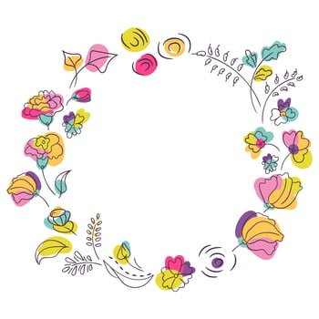 Summer bright colors flowers wreath. Flowers with bright neon colors. White background vector