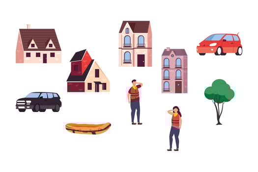 city flood icons vector