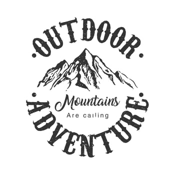 outdoor adventure lettering emblem with big mountains vector