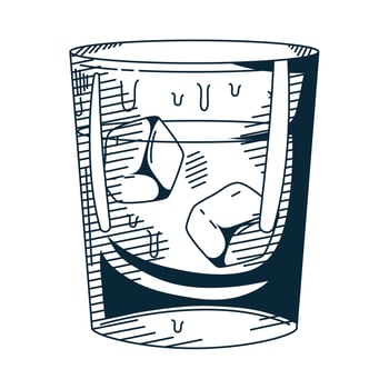 whiskey in the rocks drink hand drawn style icon vector