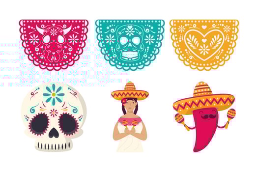 mexican celebration icons vector