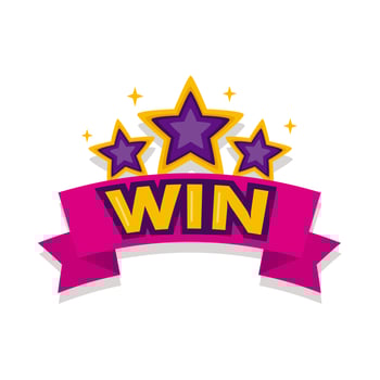 stars with win word in ribbon vector