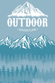 outdoor adventure lettering emblem with mountains in winter landscape vector