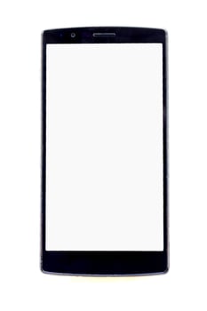 Front view of modern smartphone isolated on white background photo