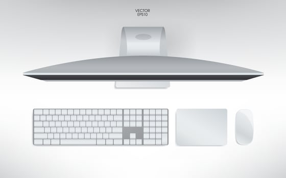 Top view of computer, keyboard, mouse and track pad. Mock up template for adding your content or digital business concept. Vector. vector