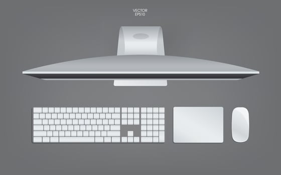 Top view of computer, keyboard, mouse and track pad. Mock up template for adding your content or digital business concept. Vector. vector