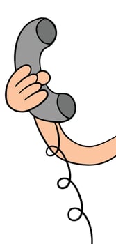 Cartoon holding landline phone, vector illustration