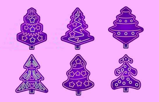 Set Of Christmas Tree in Neon Light Effects vector
