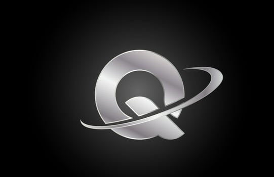 Q metal alphabet letter logo icon for company with swoosh design vector