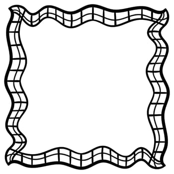 Square abstract doodle frame. Checkered. Waving linear banner. Retro border. vector