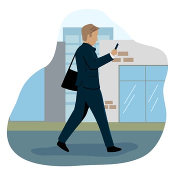 Businessman Walking and Looking at His Smartphone vector