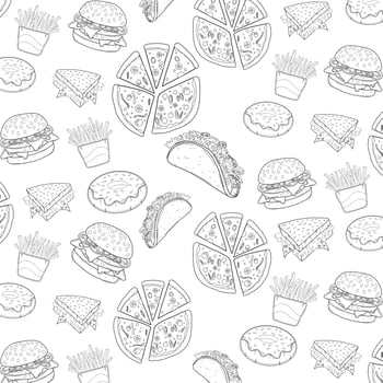 one line foods pattern vector