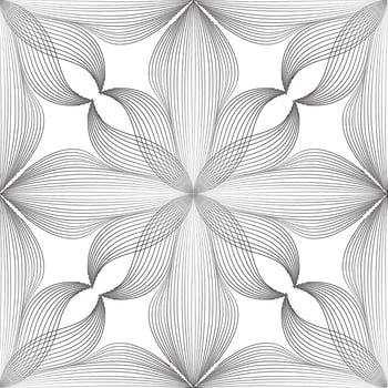 Abstract seamless floral linear pattern. Arabic line ornament with flower shapes. Floral orient tile pattern with black lines. Asian ornament. Swirl geometric doodle texture vector