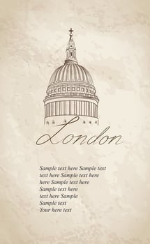 St. Paul Cathedral, London city, England, UK, Europe. Hand drawing old fashion travel landmark illustration background vector