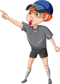 Coach blowing whistle cartoon character sticker vector