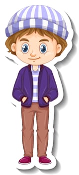 A boy wears bomber jacket cartoon character sticker vector