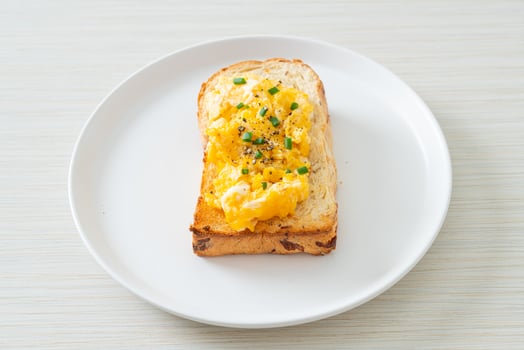 bread toast with scramble egg photo