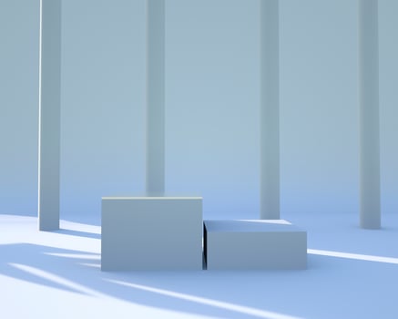 Minimal scene with geometrical forms, podiums in cream background with shadows. Scene to show cosmetic product, Showcase, shopfront, display case. 3d photo