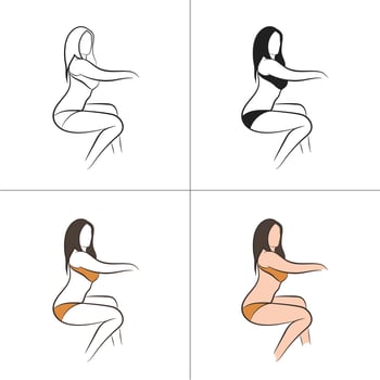Silhouette and line art of beautiful woman body and female fitness logo template collection vector