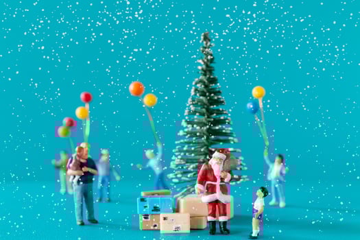 Miniature people, Santa claus delivery gift box to kids photo