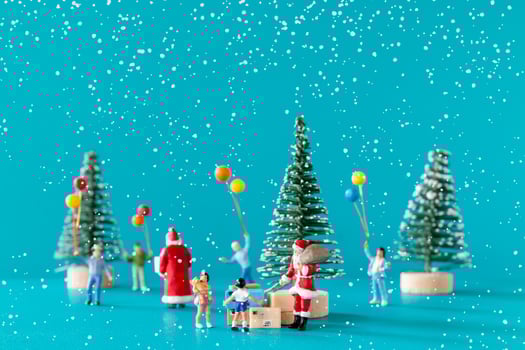 Miniature people, Santa claus delivery gift box to kids photo