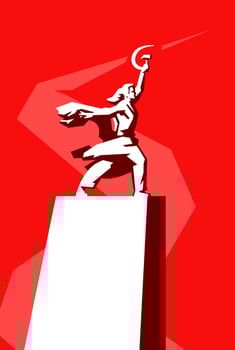 Illustration of the monument Worker and Collective Farm Girl. Vector. Monument, a symbol of the achievements of the Soviet people. Sickle and hammer in the hands. One of the symbols of Moscow. vector