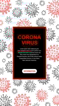 Vertical virus design with hand drawn elements for banners, social media stories, cards, leaflets. Microscope virus close up. Vector illustration in sketch style. COVID-2019
