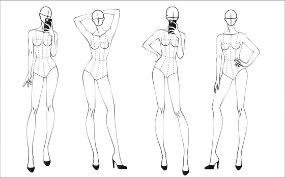 Fashion figure ten heads design template croquis wearing bodice vector