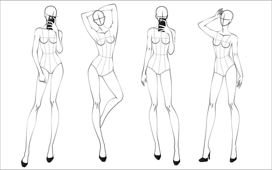 Fashion figure ten heads design template croquis wearing bodice vector