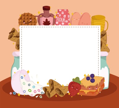 cute breakfast blank card vector