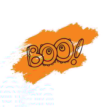 BOO Halloween slogan. Vector hand drawn on orange splash for design invitation, postcard