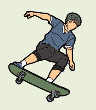 Skateboarder Action Jumping with Skateboard Vector