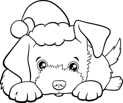 cartoon puppy on Christmas time coloring book page vector