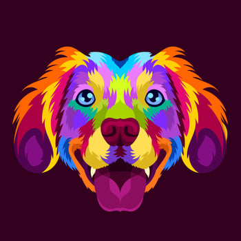 illustration colorful dog head with pop art style vector