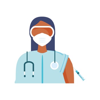 female doctor receives an injection against the disease, world vaccine vector