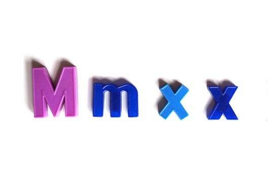 Year 2020 written in Roman numbers MMXX over white photo