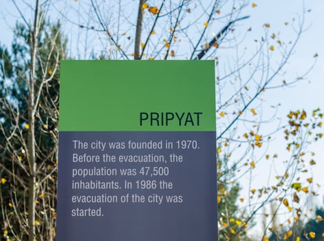 Pripyat, Ukraine, 2021 - Memorial sign for Chernobyl photo
