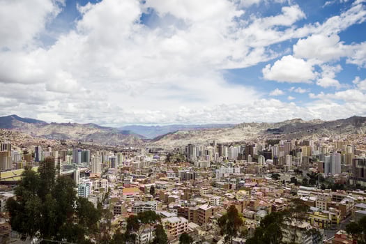 LA PAZ, BOLIVIA, JANUARY 10, 2018 - Aerial view at La Paz, Bolivia. It is capital and  third largest Bolivian city photo