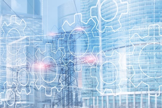 Gears on the abstract background. Business processes concept. photo