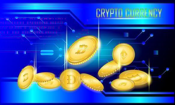 Icon set crypto currency illustration on blue background vector