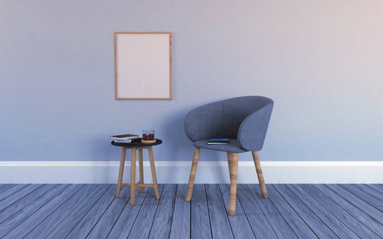 Realistic Mockup of 3D Rendered of Interior of Modern Living Room with Sofa - Couch and Table photo