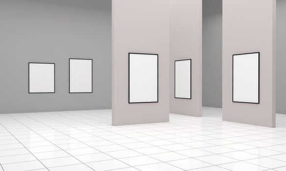 Art Gallery Frames Mockup 3D Illustration and 3D rendering photo