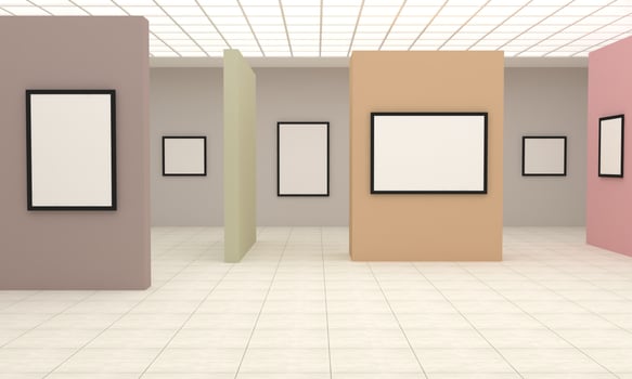 Art Gallery Frames Mockup 3D Illustration and 3D rendering photo