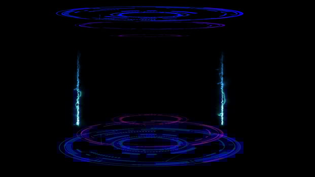 digital laboratory dark blue capsule with laser and ring thunder bolt photo
