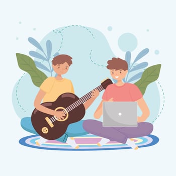 boys learning the guitar vector