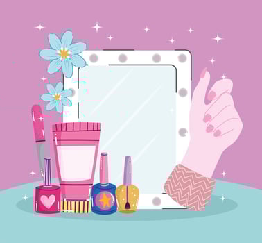 manicure hand and mirror vector