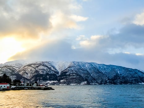 Winter landscape and morning time at Sognefjord in Norway. photo