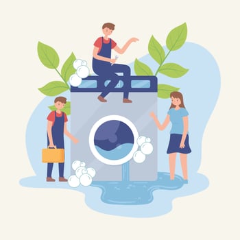 men repairing a washing machine vector