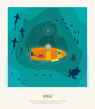 Summer flat illustration, fisherman fishing in the deep sea vector